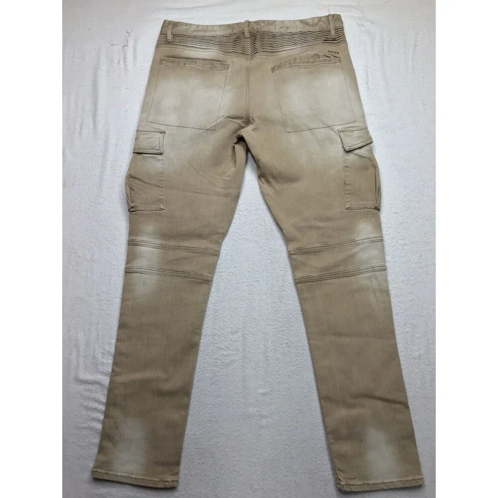 GUESS Jeans Men 36x32 Tan Moto Cargo Slim Taper Distressed Skater Biker